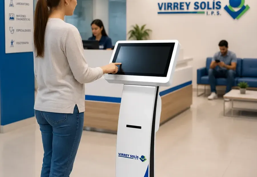 Atril de turnos TouchColombia en operación real