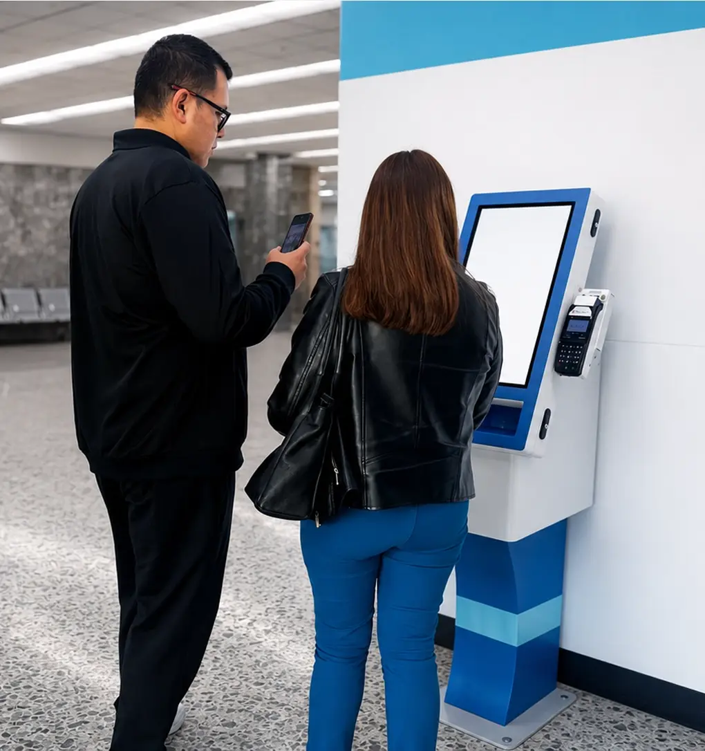 Pacientes usando kioscos de autogestión TouchColombia en red de salud