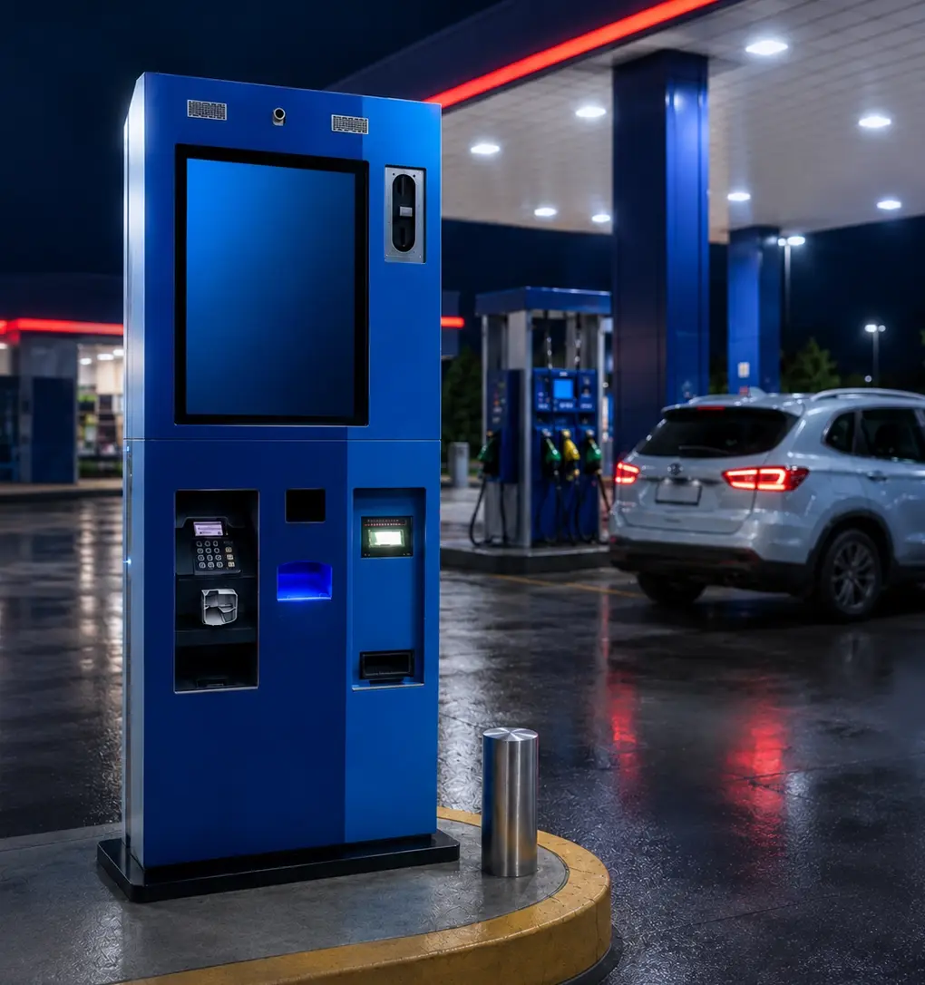 Kiosco de autopago TouchColombia en estación de servicio Terpel