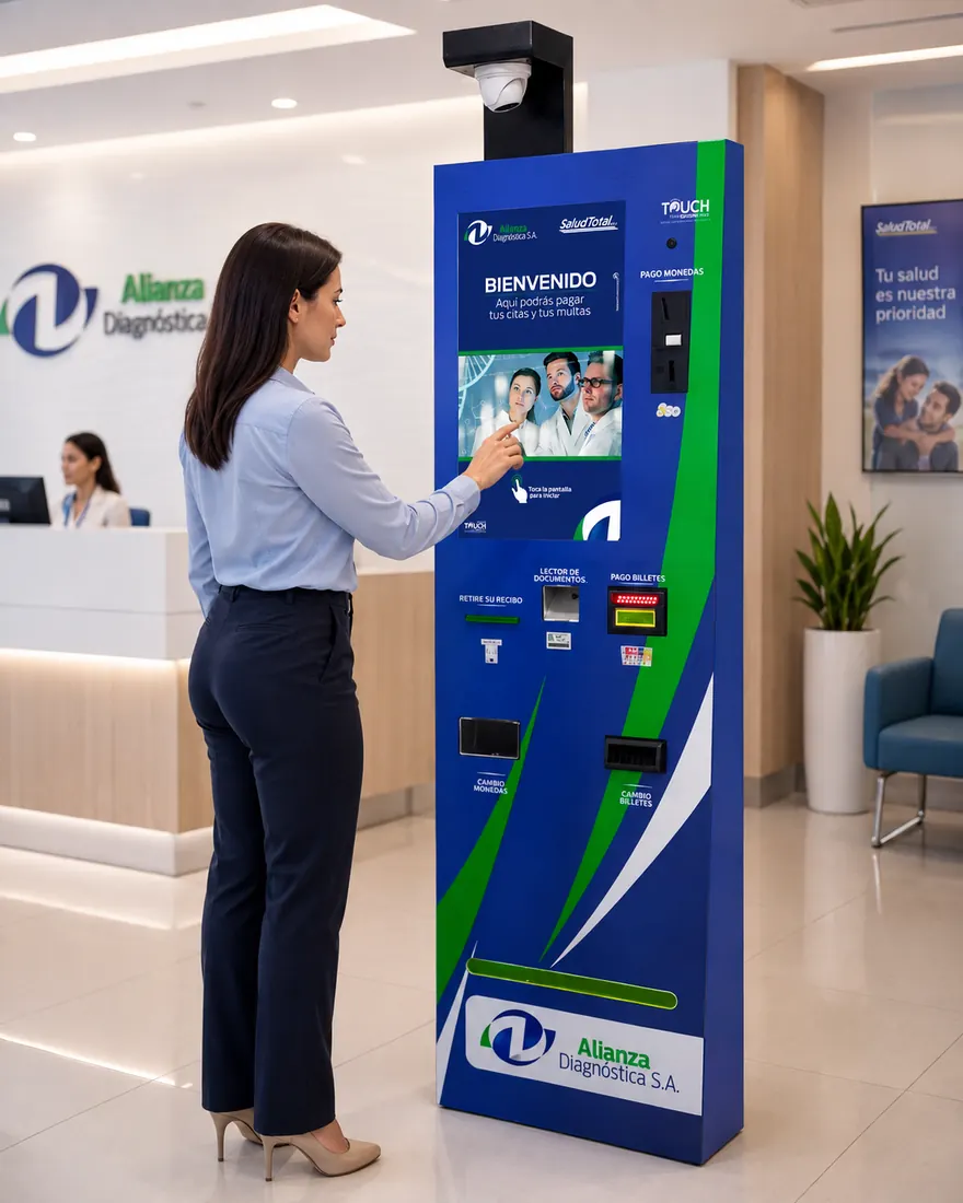 Paciente usando kiosco Alianza Diagnóstica