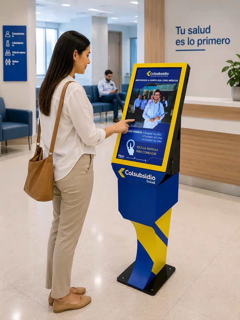 Paciente usando kiosco Colsubsidio