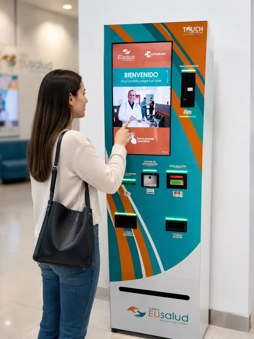 Paciente usando kiosco EU Salud