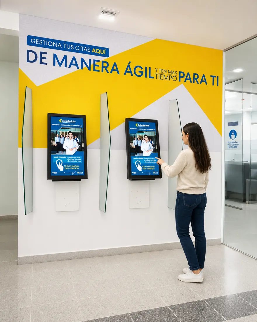 Pantalla de autogestión Mural de citas en sede Colsubsidio