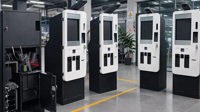 Kioscos TouchColombia en distintas fases de ensamble en la planta de Bogotá